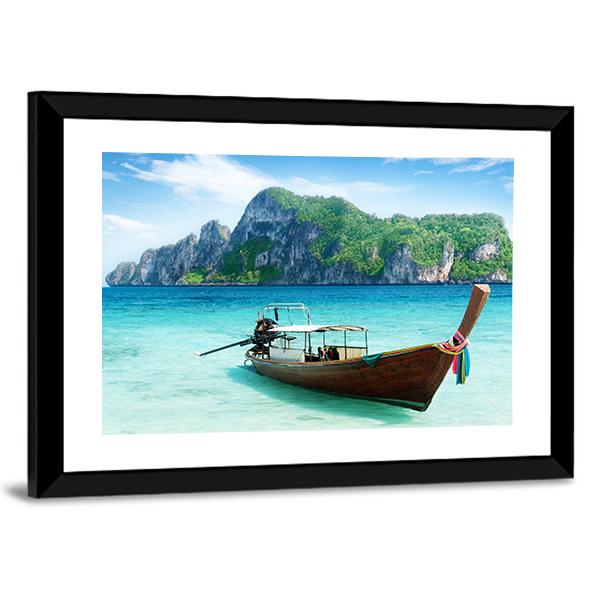 Boat On Phi Phi Island Canvas Wall Art-3 Horizontal-Gallery Wrap-25" x 16"-Tiaracle