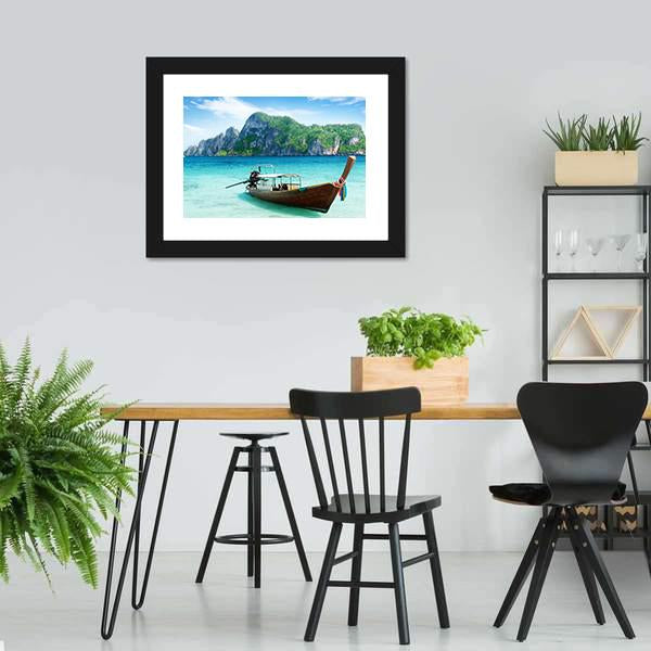 Boat On Phi Phi Island Canvas Wall Art-3 Horizontal-Gallery Wrap-25" x 16"-Tiaracle
