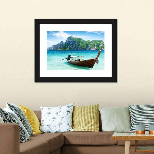 Boat On Phi Phi Island Canvas Wall Art-3 Horizontal-Gallery Wrap-25" x 16"-Tiaracle