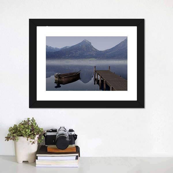 Boat On Placid Lake Canvas Wall Art-1 Piece-Framed Print-20" x 16"-Tiaracle