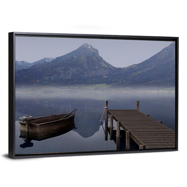 Boat On Placid Lake Canvas Wall Art-3 Horizontal-Gallery Wrap-25" x 16"-Tiaracle