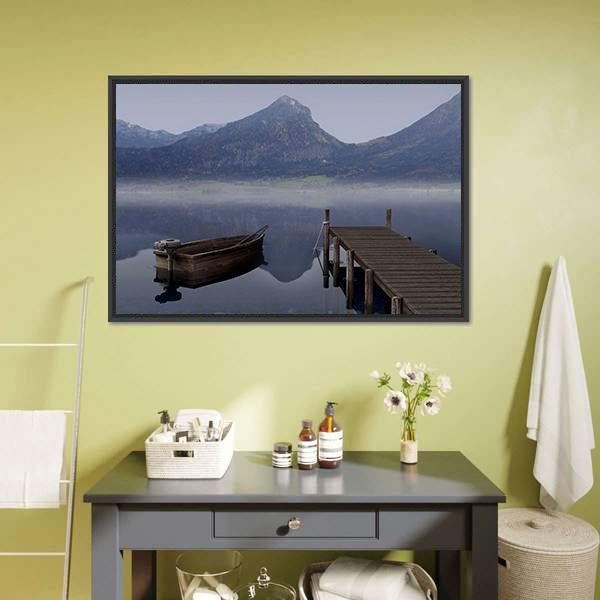 Boat On Placid Lake Canvas Wall Art-3 Horizontal-Gallery Wrap-25" x 16"-Tiaracle