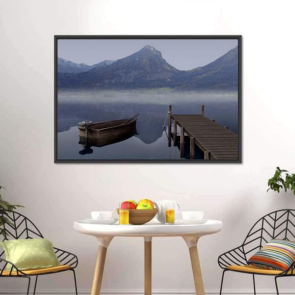Boat On Placid Lake Canvas Wall Art-3 Horizontal-Gallery Wrap-25" x 16"-Tiaracle