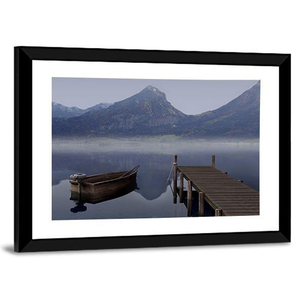 Boat On Placid Lake Canvas Wall Art-3 Horizontal-Gallery Wrap-25" x 16"-Tiaracle