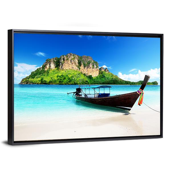 Boat On Poda Island Canvas Wall Art-3 Horizontal-Gallery Wrap-25" x 16"-Tiaracle