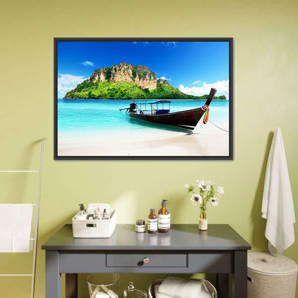 Boat On Poda Island Canvas Wall Art-1 Piece-Floating Frame-24" x 16"-Tiaracle