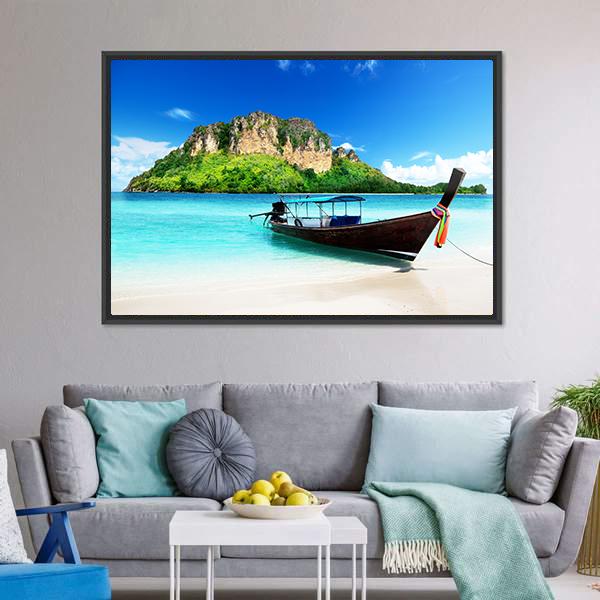 Boat On Poda Island Canvas Wall Art-5 Horizontal-Gallery Wrap-22" x 12"-Tiaracle
