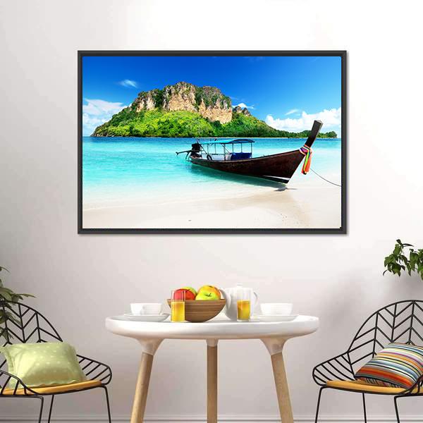 Boat On Poda Island Canvas Wall Art-3 Horizontal-Gallery Wrap-25" x 16"-Tiaracle