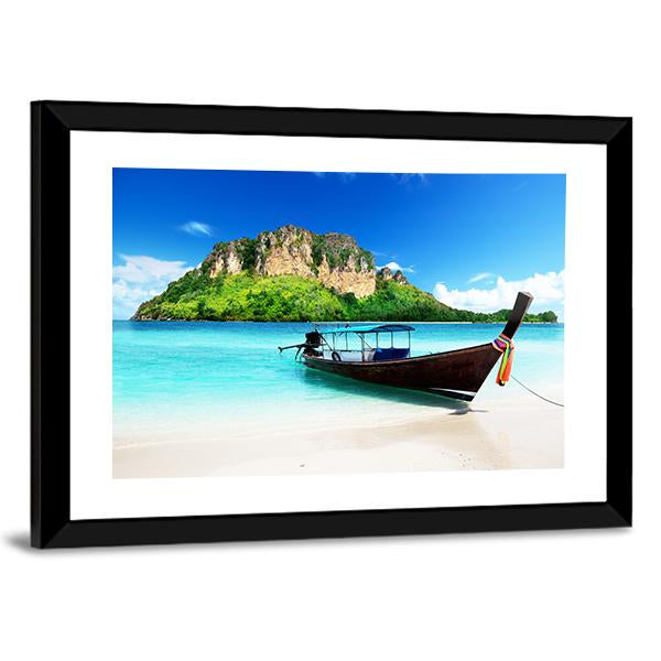 Boat On Poda Island Canvas Wall Art-3 Horizontal-Gallery Wrap-25" x 16"-Tiaracle