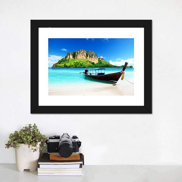 Boat On Poda Island Canvas Wall Art-1 Piece-Framed Print-20" x 16"-Tiaracle