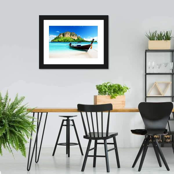 Boat On Poda Island Canvas Wall Art-3 Horizontal-Gallery Wrap-25" x 16"-Tiaracle