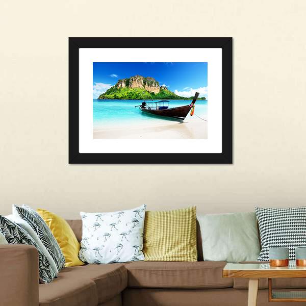 Boat On Poda Island Canvas Wall Art-3 Horizontal-Gallery Wrap-25" x 16"-Tiaracle