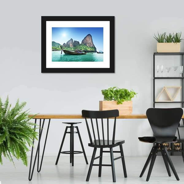 Boat On Railay Beach Canvas Wall Art-5 Horizontal-Gallery Wrap-22" x 12"-Tiaracle