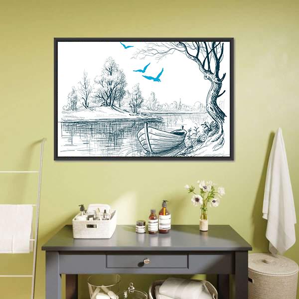 Boat On River Delta Canvas Wall Art-5 Horizontal-Gallery Wrap-22" x 12"-Tiaracle