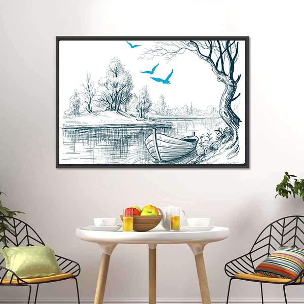 Boat On River Delta Canvas Wall Art-5 Horizontal-Gallery Wrap-22" x 12"-Tiaracle