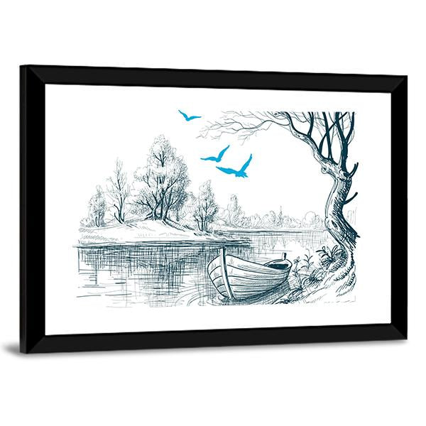 Boat On River Delta Canvas Wall Art-5 Horizontal-Gallery Wrap-22" x 12"-Tiaracle