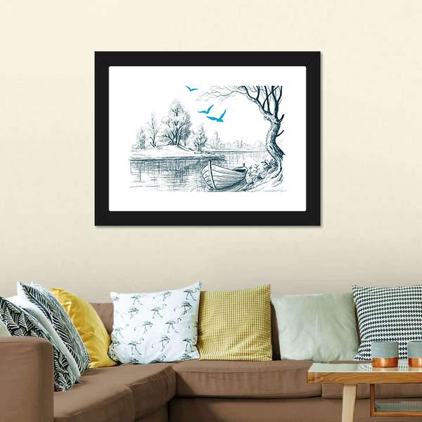 Boat On River Delta Canvas Wall Art-5 Horizontal-Gallery Wrap-22" x 12"-Tiaracle