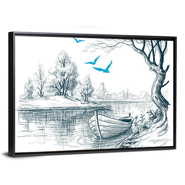 Boat On River Delta Canvas Wall Art-5 Horizontal-Gallery Wrap-22" x 12"-Tiaracle