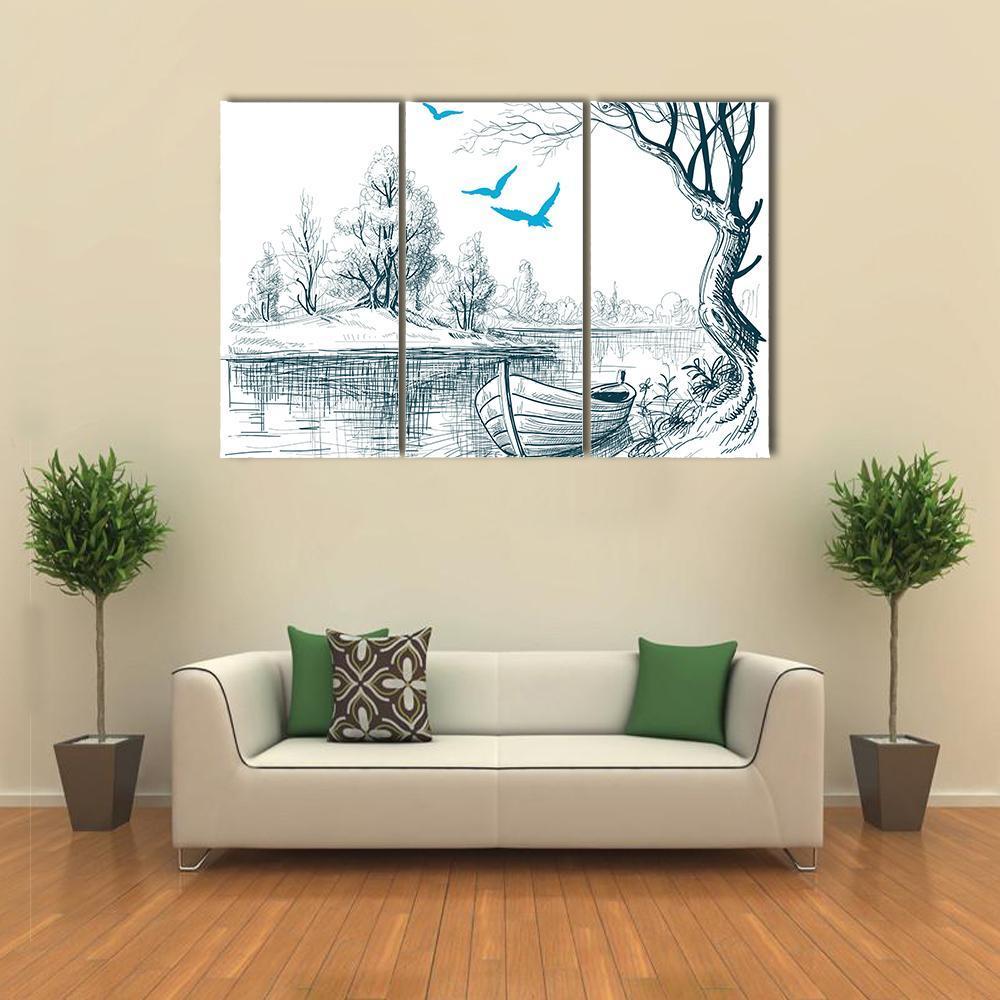 Boat On River Delta Canvas Wall Art-3 Horizontal-Gallery Wrap-37" x 24"-Tiaracle