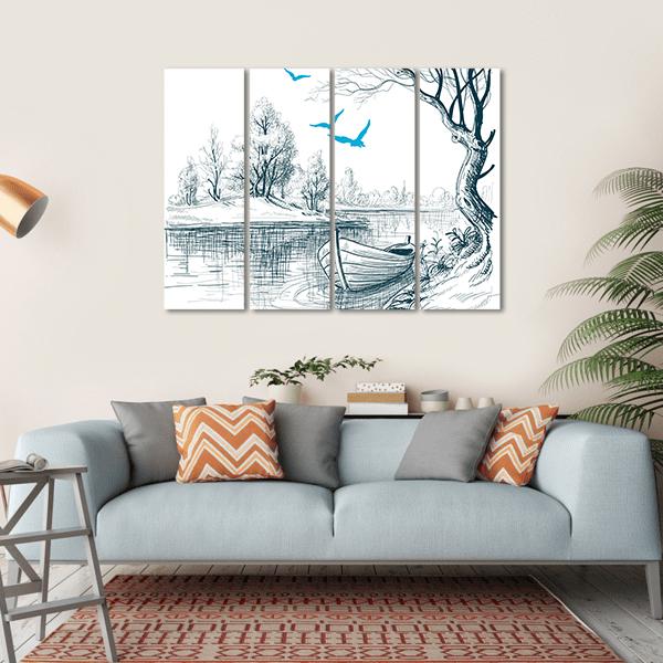 Boat On River Delta Canvas Wall Art-4 Horizontal-Gallery Wrap-34" x 24"-Tiaracle