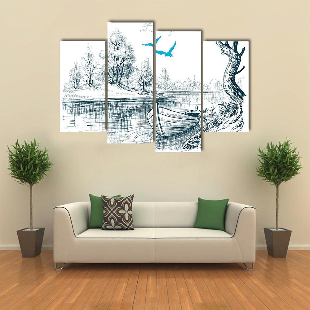 Boat On River Delta Canvas Wall Art-4 Pop-Gallery Wrap-50" x 32"-Tiaracle