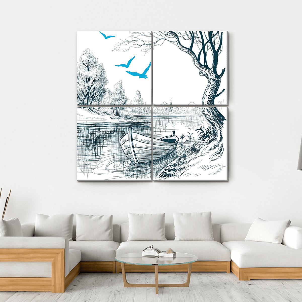 Boat On River Delta Canvas Wall Art-4 Square-Gallery Wrap-17" x 17"-Tiaracle