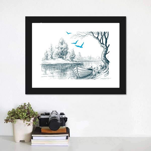 Boat On River Delta Canvas Wall Art-1 Piece-Framed Print-20" x 16"-Tiaracle