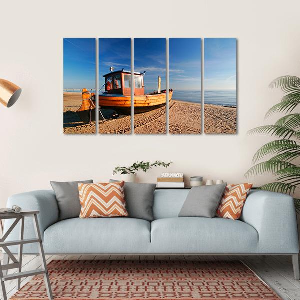 Boat On Sand Beach Canvas Wall Art-5 Horizontal-Gallery Wrap-22" x 12"-Tiaracle
