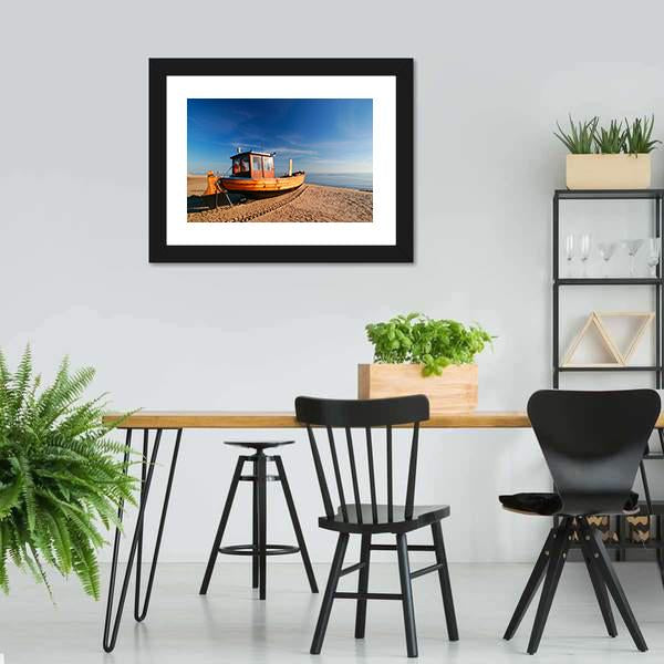 Boat On Sand Beach Canvas Wall Art-3 Horizontal-Gallery Wrap-25" x 16"-Tiaracle