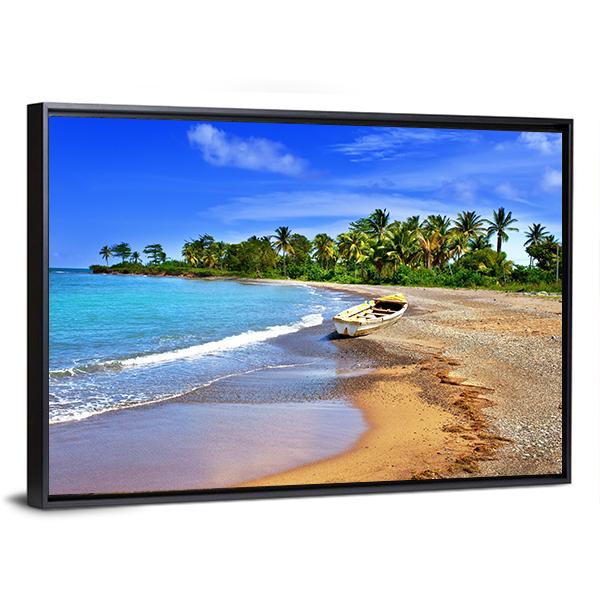 Boat On Sandy Coast Canvas Wall Art-5 Horizontal-Gallery Wrap-22" x 12"-Tiaracle