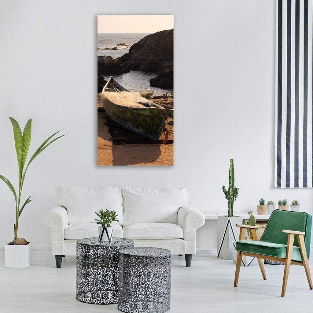 Boat On Water Beach Vertical Canvas Wall Art-1 Vertical-Gallery Wrap-12" x 24"-Tiaracle