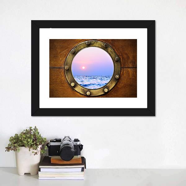 Boat Porthole With Ocean Canvas Wall Art-1 Piece-Framed Print-20" x 16"-Tiaracle