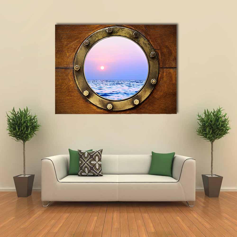 Boat Porthole With Ocean Canvas Wall Art-1 Piece-Gallery Wrap-24" x 16"-Tiaracle