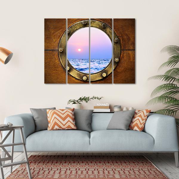 Boat Porthole With Ocean Canvas Wall Art-4 Horizontal-Gallery Wrap-34" x 24"-Tiaracle