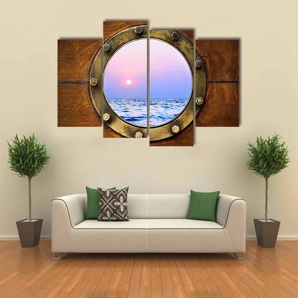 Boat Porthole With Ocean Canvas Wall Art-4 Pop-Gallery Wrap-34" x 20"-Tiaracle