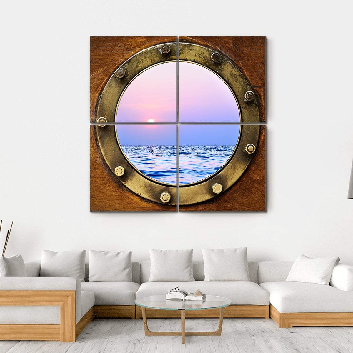 Boat Porthole With Ocean Canvas Wall Art-4 Square-Gallery Wrap-17" x 17"-Tiaracle