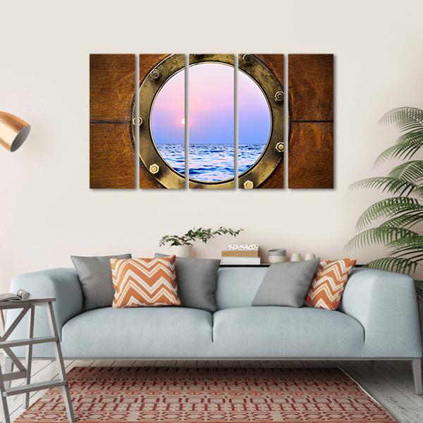 Boat Porthole With Ocean Canvas Wall Art-5 Horizontal-Gallery Wrap-22" x 12"-Tiaracle