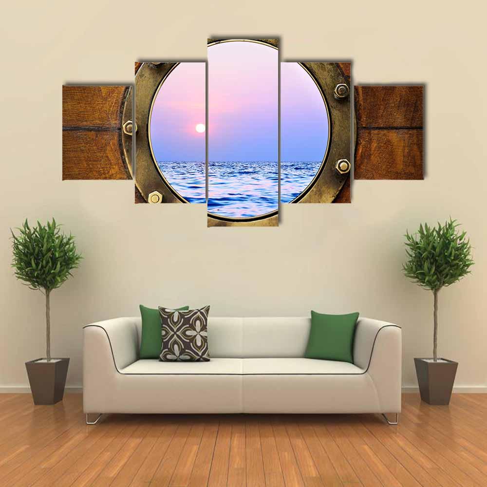Boat Porthole With Ocean Canvas Wall Art-1 Piece-Gallery Wrap-24" x 16"-Tiaracle