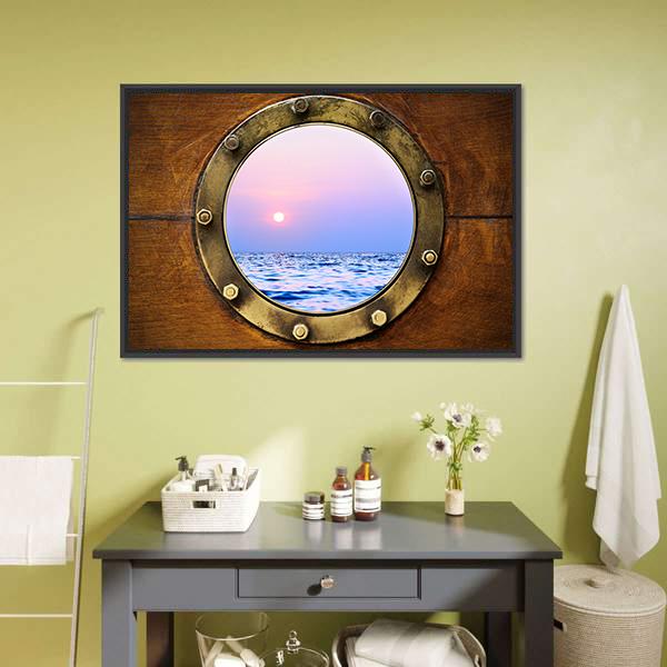 Boat Porthole With Ocean Canvas Wall Art-3 Horizontal-Gallery Wrap-25" x 16"-Tiaracle