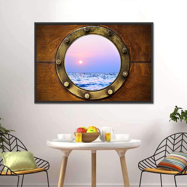 Boat Porthole With Ocean Canvas Wall Art-3 Horizontal-Gallery Wrap-25" x 16"-Tiaracle
