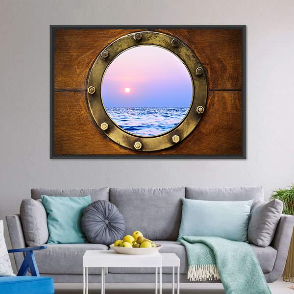Boat Porthole With Ocean Canvas Wall Art-1 Piece-Floating Frame-24" x 16"-Tiaracle