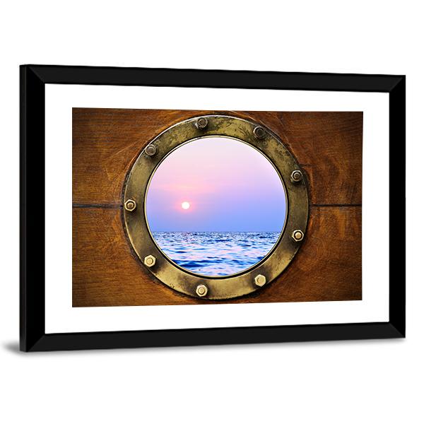Boat Porthole With Ocean Canvas Wall Art-3 Horizontal-Gallery Wrap-25" x 16"-Tiaracle