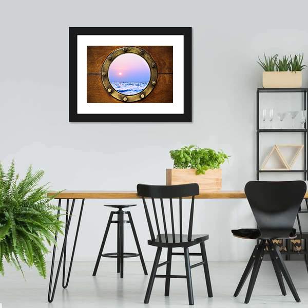 Boat Porthole With Ocean Canvas Wall Art-3 Horizontal-Gallery Wrap-25" x 16"-Tiaracle