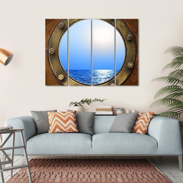 Boat Porthole With Ocean Canvas Wall Art-4 Horizontal-Gallery Wrap-34" x 24"-Tiaracle
