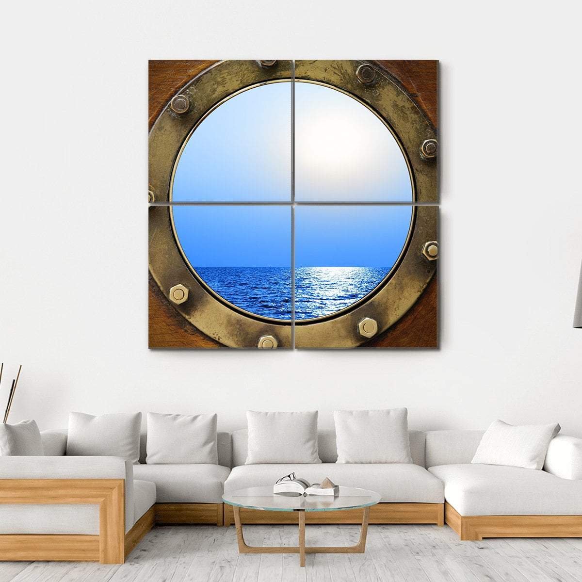 Boat Porthole With Ocean Canvas Wall Art-4 Square-Gallery Wrap-17" x 17"-Tiaracle
