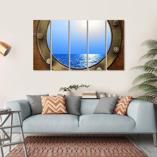 Boat Porthole With Ocean Canvas Wall Art-5 Horizontal-Gallery Wrap-22" x 12"-Tiaracle