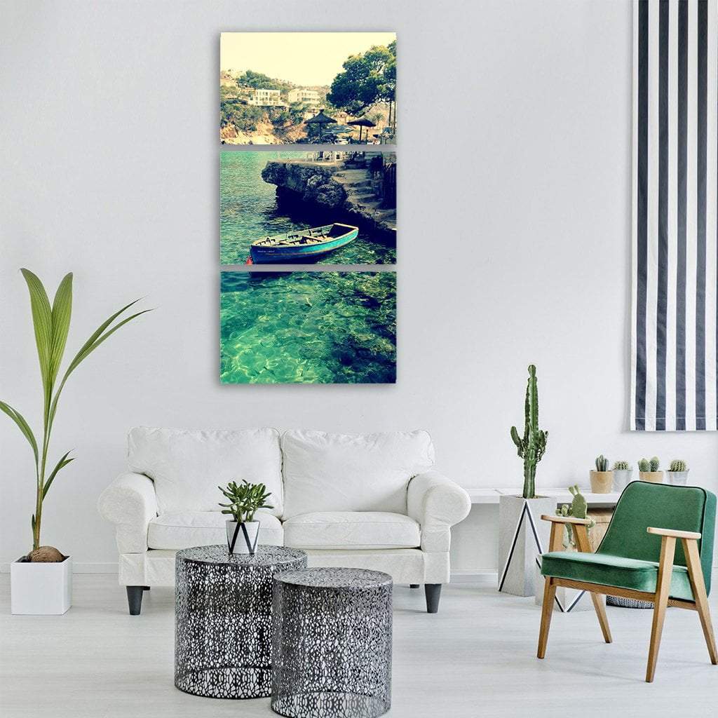 Boat Relax In Sea Vertical Canvas Wall Art-3 Vertical-Gallery Wrap-12" x 25"-Tiaracle