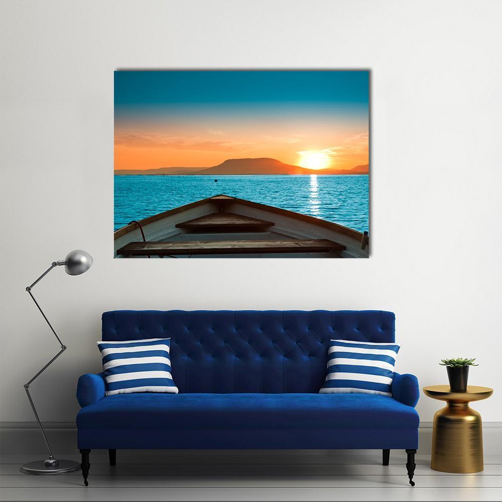 Boat Under Sunset Canvas Wall Art-1 Piece-Gallery Wrap-48" x 32"-Tiaracle