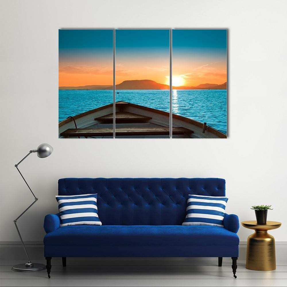 Boat Under Sunset Canvas Wall Art-3 Horizontal-Gallery Wrap-37" x 24"-Tiaracle
