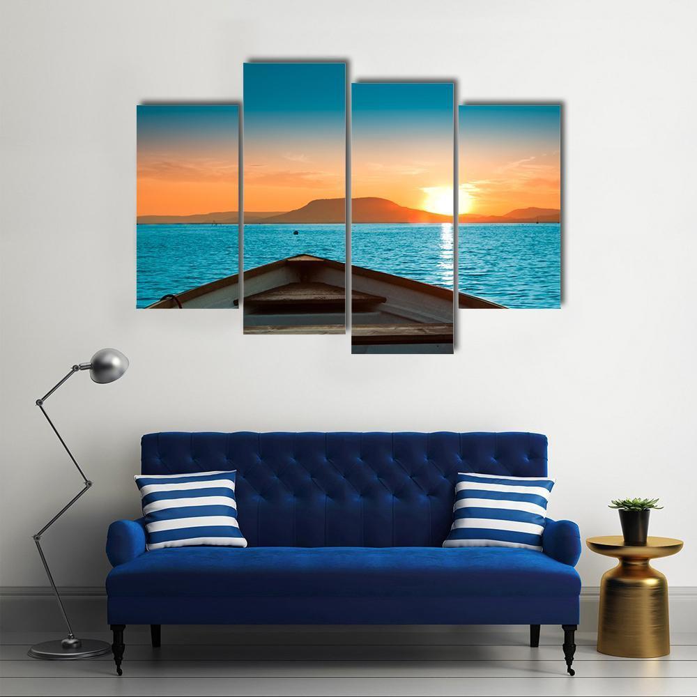 Boat Under Sunset Canvas Wall Art-4 Pop-Gallery Wrap-50" x 32"-Tiaracle